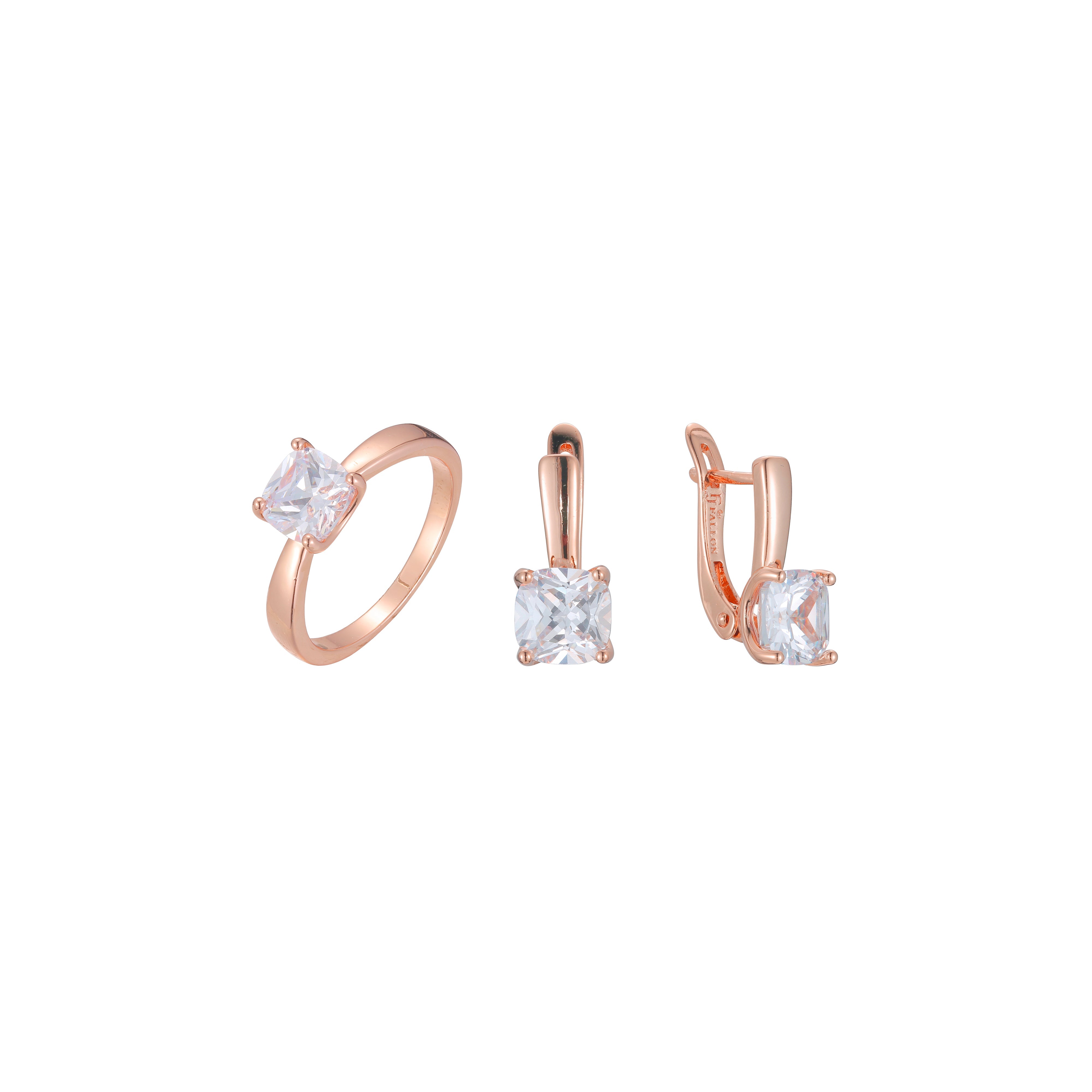 Minimalismo solitário quadrado anéis de pedra com corte esmeralda conjunto de joias banhado na cor ouro rosa