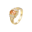 Solitário luxuoso com anéis de pedra lapidada em esmeralda em ouro 14K, cores banhadas a ouro rosa