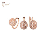 Conjunto de joias em ouro rosa com textura de filigrana CZs brancas com anéis