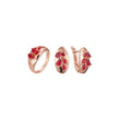 Conjunto de racimo de cinco piedras rojas de oro rosa