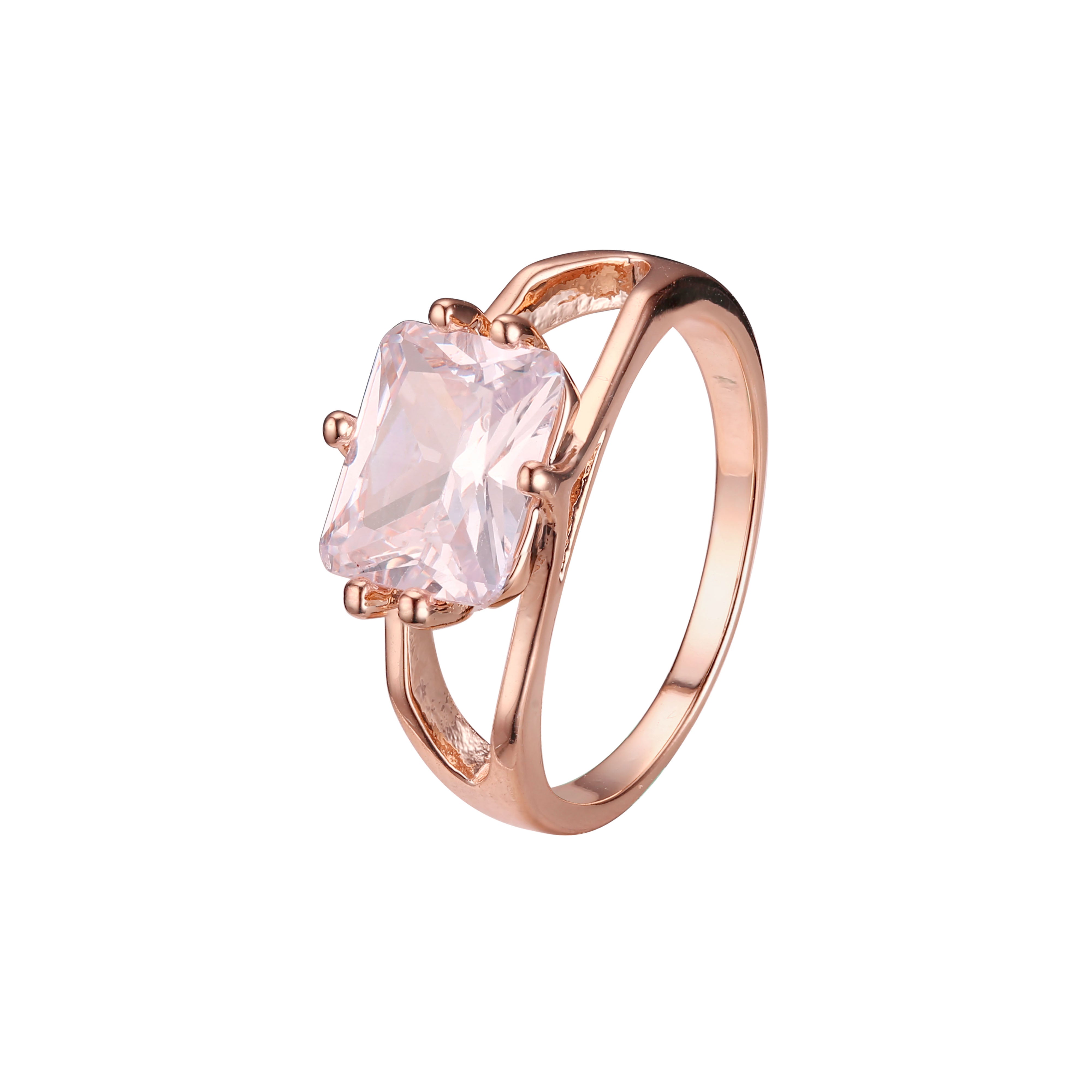 Solitaire emrald cut stone plain design rings in 18K Gold, 14K Gold, Rose Gold plating colors
