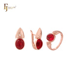 Solitário oval arredondado CZ Rose Gold, ouro 14K, conjunto de joias em dois tons