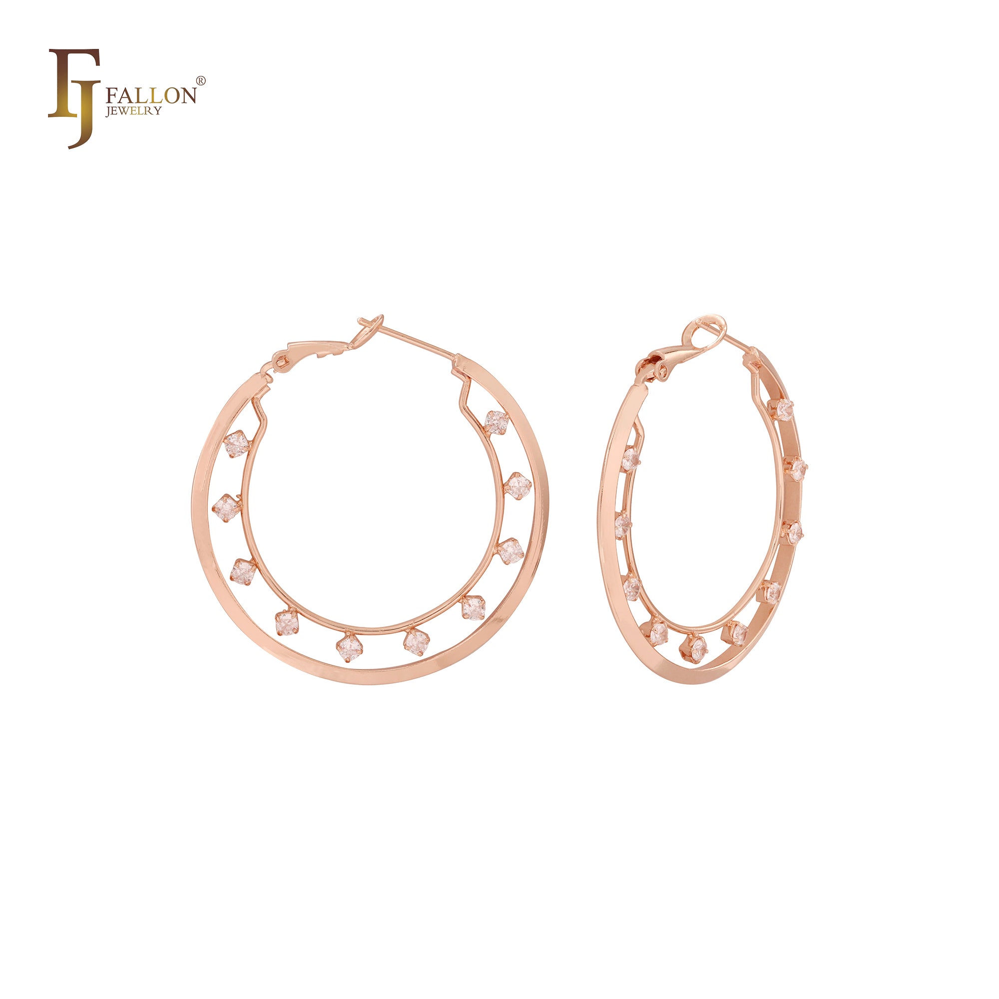 Cluster White CZs dotted 14K Gold Hoop earrings
