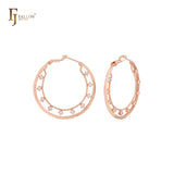Cluster White CZs dotted 14K Gold Hoop earrings