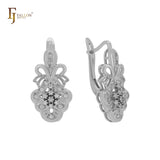 Brincos de zircônia cúbica branca com cacho de abacaxi em ouro 14K, ouro rosa e ouro branco