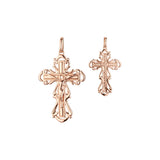 Pingente de cruz católica em ouro 14K, ouro rosa e ouro branco