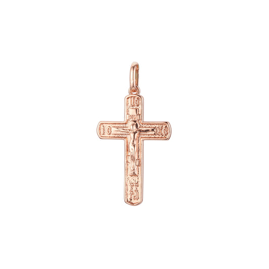 Pingente de cruz ortodoxa em ouro rosa de dois tons, cores banhadas a ouro 14K