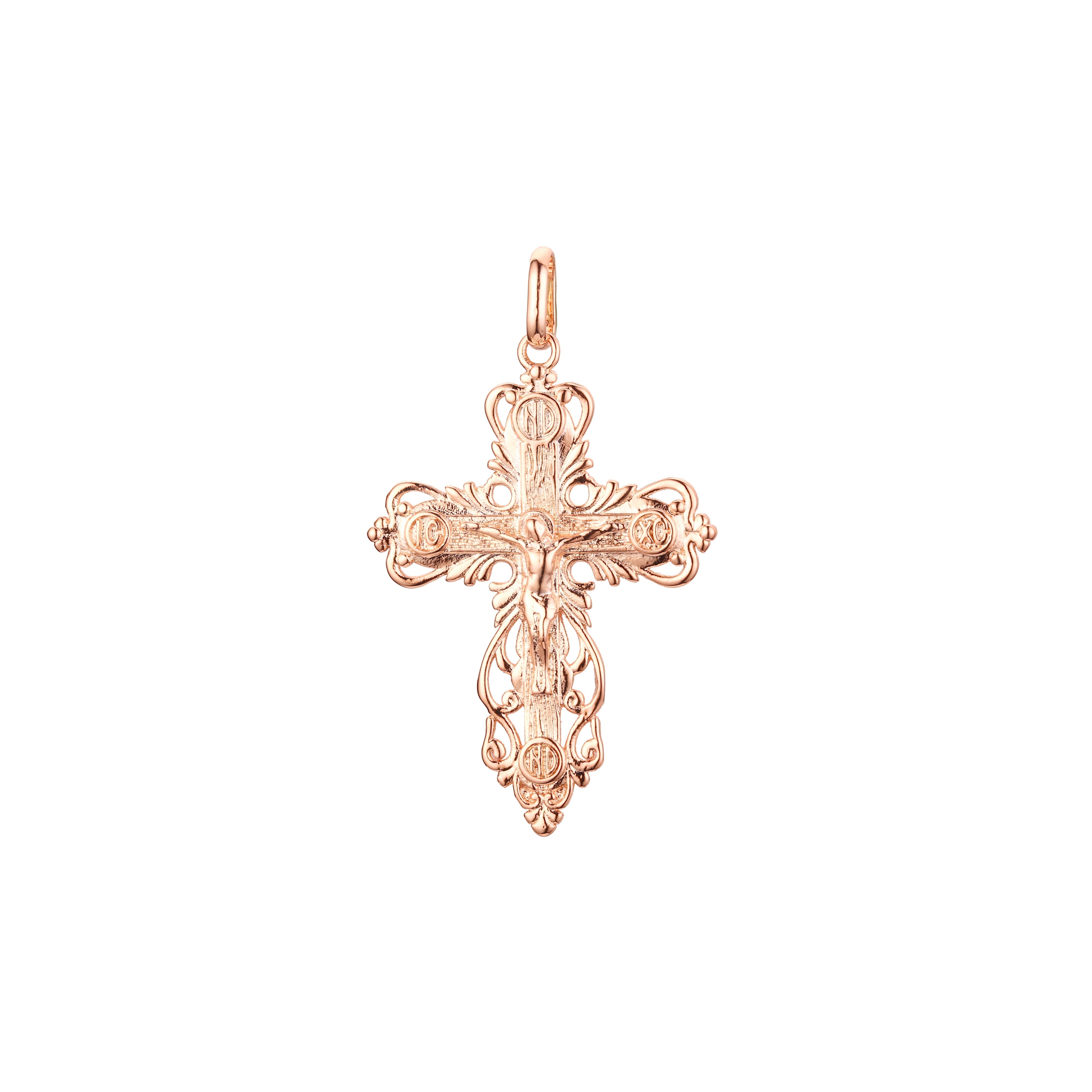 🔥 Eastern Orthodox Russian budded pendant in 14K Gold, Rose Gold two tone & White Gold plating colors