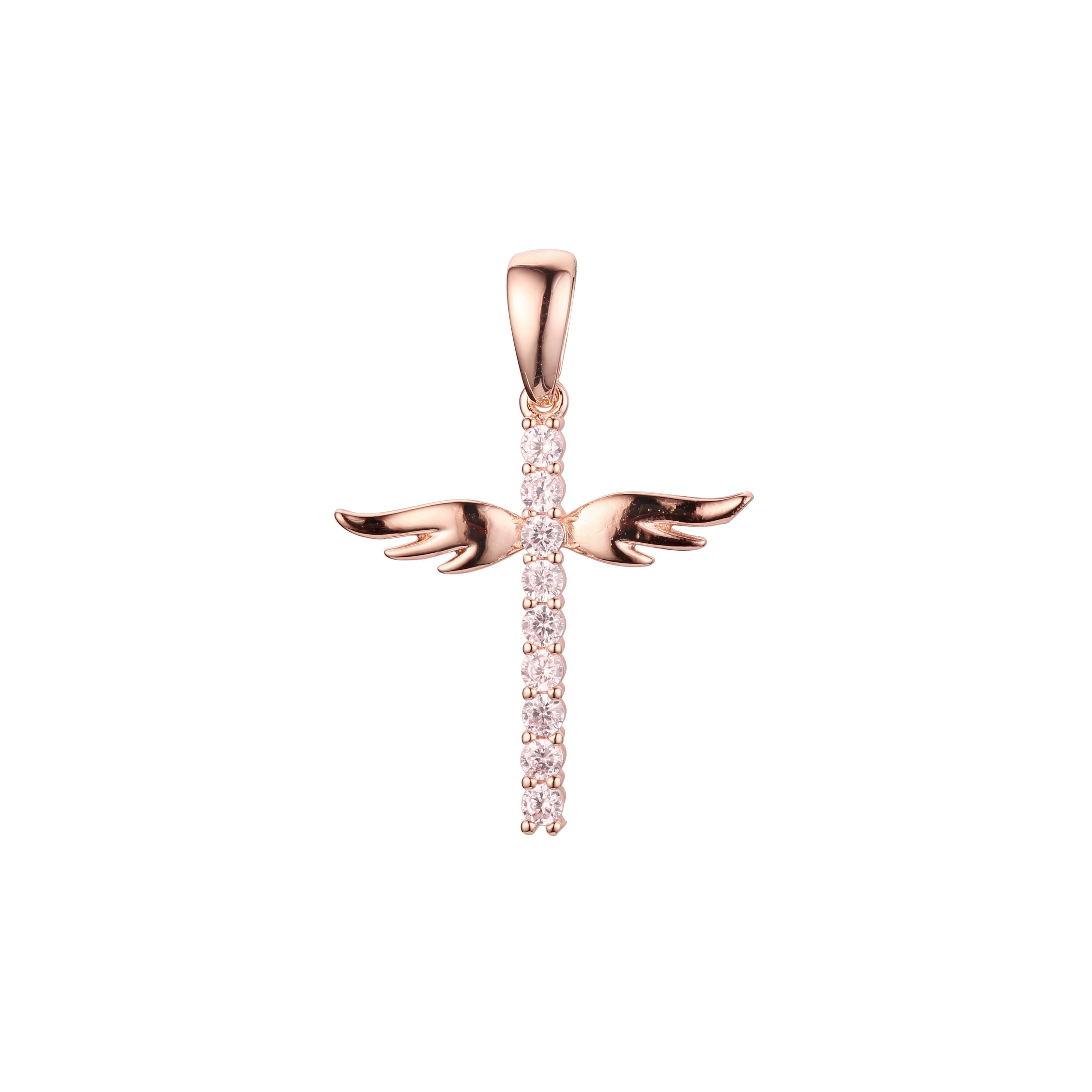 Pingente de asas de anjo em ouro 14K, ouro rosa, cores banhadas a ouro 18K